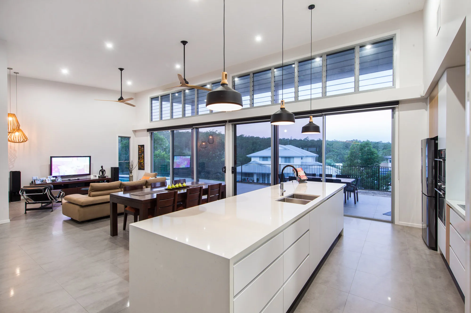 Interior view of modern home with security screens