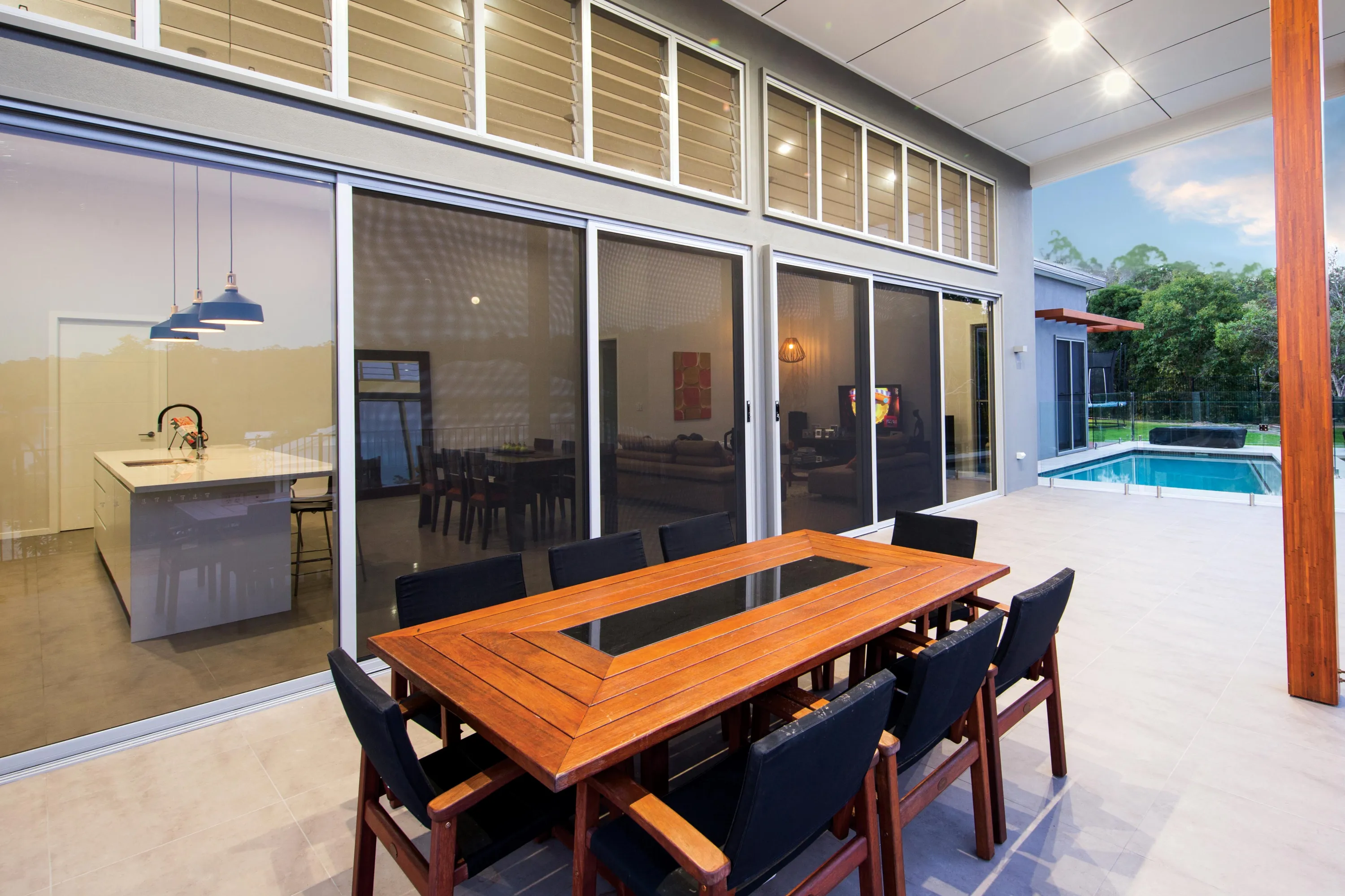 Outside entertainment area with ForceField security screens on the doors